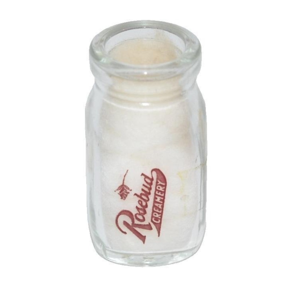 Vtg Rosebud Creamery Miniature Milk Bottle Individual glass Creamer